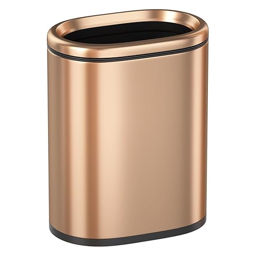 9L/2.4GALSlim Bathroom Trash Can 12 * 7.75 * 13.67 inches Stainless Steel with PP Inner Bucket Smooth with Garbage Bag Inner Lining Suitable for bathrooms bedrooms Offices Hotels