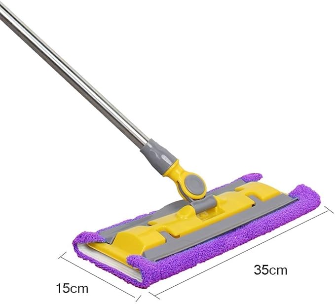 Flat Mop Bucket Wet Dry Floor Cleaning Hand Free Reusable Pads Stainless Steel Handle