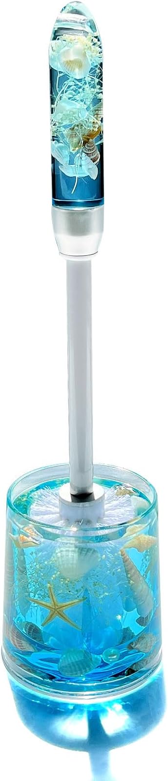 FONMY Toilet Brush and Holder Acrylic with Nature SeashellCompact Size Toilet Bowl Brush with Plastic Handle Easy to Hide Drip-ProofSpace Saving for StorageEasy to AssembleDeep Cleaning (Blue)