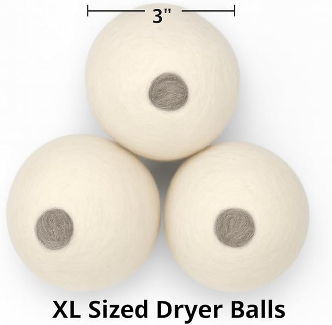XL Wool Dryer Balls (3-Pack) with Activated Carbon – Odor Eliminating &amp Fragrance-Free Laundry Deodorizer Natural Fabric Softener Alternative Reusable Eco-Friendly Dryer Balls