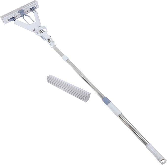 Folding Mop Reusable for Floor Cleaning Squeeze Sponge Mop Scrub for Hardwood Floors Dry Wet Dual Use