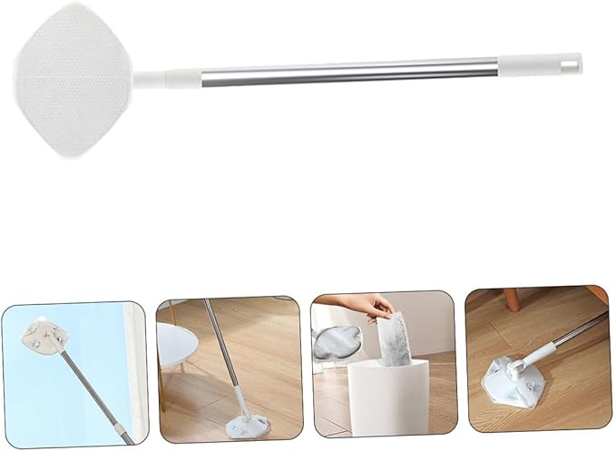 Dust Mop Floor Sweeper with Dry Cleaning Triangular Electrostatic Mop Head for Hardwood and Flat Surfaces with Dry Tissue