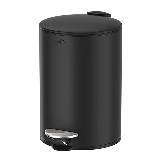 mVm Bathroom Trash Can3.2 Gallon/12 Lliter Step Round Trash Can with Lid and Foot PedalSoft-Close.Stainless Steel Garbage Can for BathroomBedroomOfficeLiving Room (Matte Black)