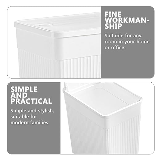 Unomor Narrow Slim Bathroom Trash Can Press Type Lid Wastebasket for Bedroom Kitchen and Office Modern Design Space-Saving Garbage Pail