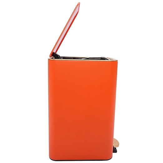 12L Slim Step Trash Can with Lid Soft Close 15.5 x 12 x 8.6in Size Stainless Steel Trash Bin Rectangular Wastebaskets Bin for Living Room Bedroom Office (Orange)
