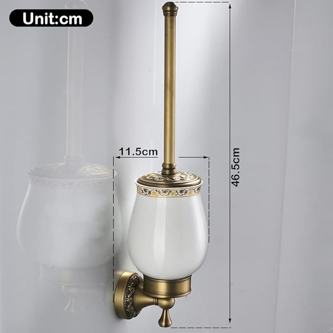 Leyden Antique Brass Toilet Brush Holder Retro Toilet Brush Organizer with Ceramic Cup