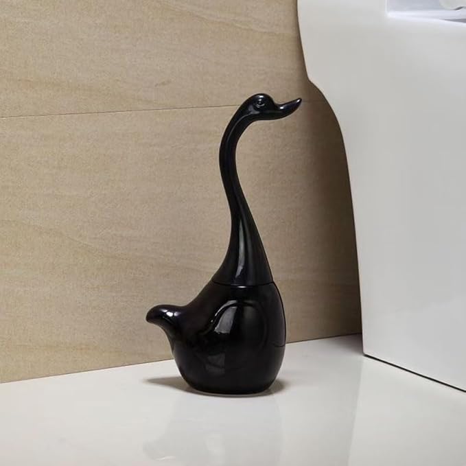 Ceramic Toilet Brush and HolderCute Bathroom Decor Toilet Bowl Brush Household Cleaning Tool for BathtubBlack