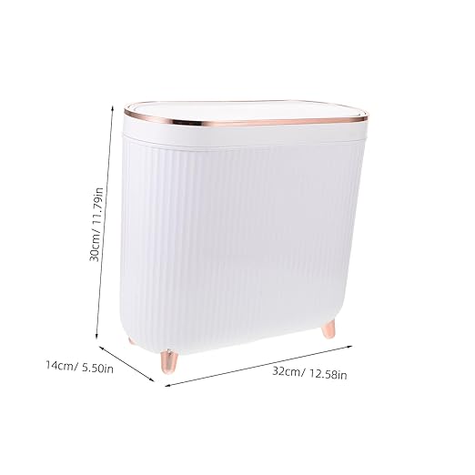 Garneck Narrow Bathroom Trash Can with Lid Space-Saving Plastic Wastebasket for Home Office Hotel Odor-Sealing Lid Modern Style Garbage Bin for Restroom and Toilet