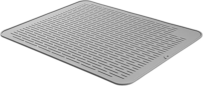 Restaurantware Comfy Grip 23 x 18 Inch Extra-Large Countertop Drying Mat 1 Food-Grade Dish Drainboard - Ribbed Design And Raised Sidewalls Waterproof Gray Silicone Draining Pad Dishwashable