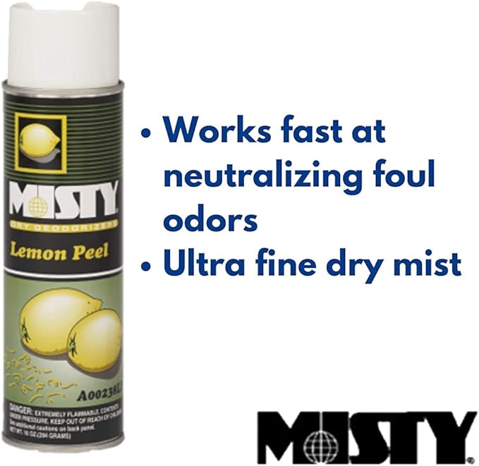 Misty Air Freshening Deodorizing Spray - Lemon Peel - 10 oz (Case of 12) - 1001842 - Premium Odor Neutralizer for Smoke Organic Decay and Other Unwanted Odors