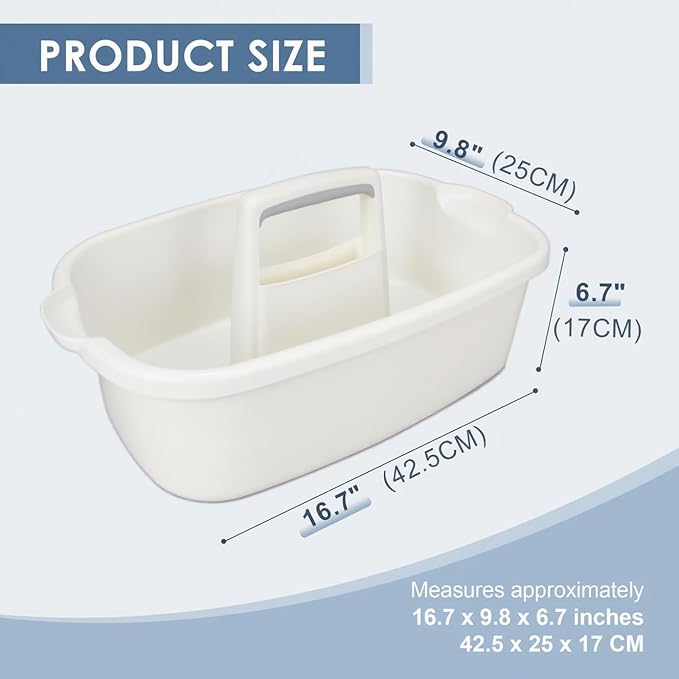 2 Pack Cleaning Supply Caddy with Handle Portable Shower Caddy Organizer Plastic Basket with Handle Stackable Tool Storage for Bathroom Garden Kitchen Home Organization White