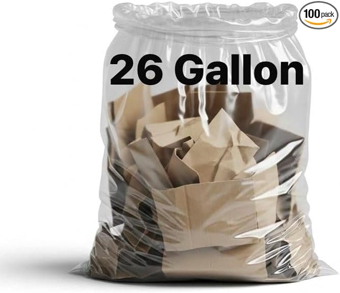 Trash Bag 26 gallon clear strong 100 count
