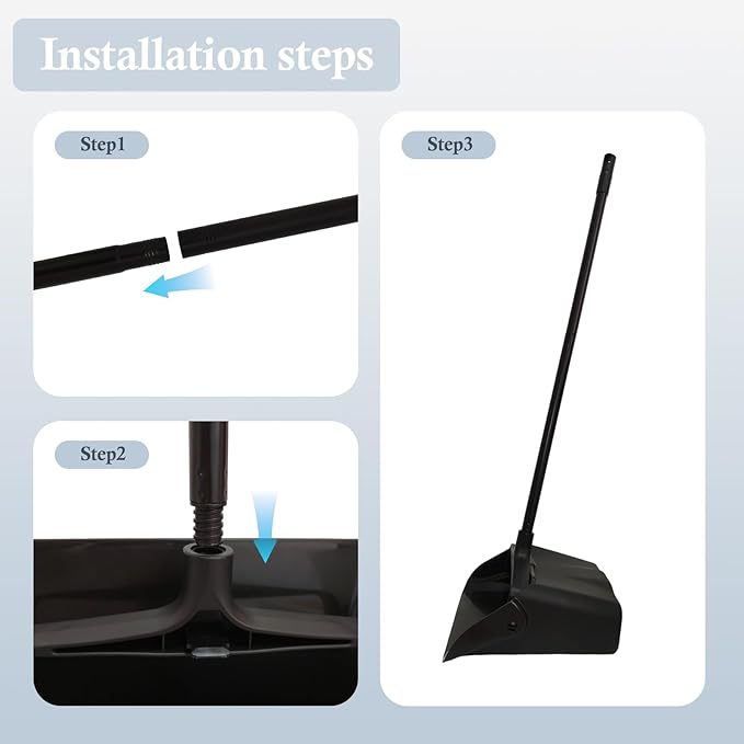 3-Pack Commercial Upright Dust Pan with Long Handle and Wheels – Heavy Duty Large Dust Pans for Indoor/Outdoor Use Janitorial or House Cleaning Tools Black Standing Dustpan
