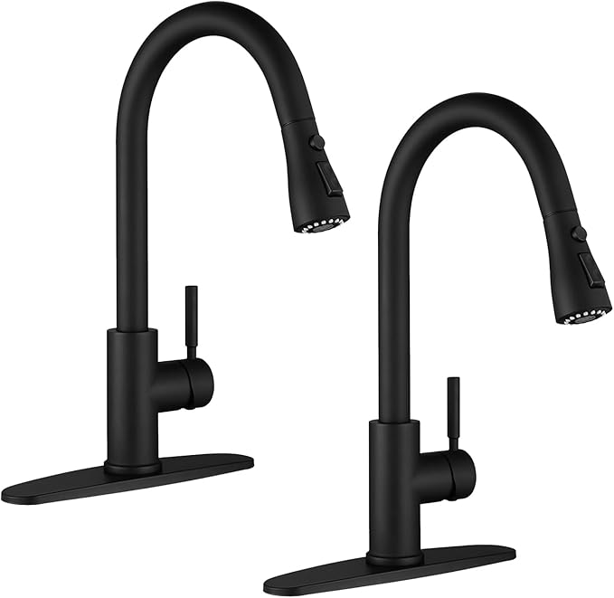 WEWE Kitchen Faucets with Pull Down Sprayer Black Kitchen Faucet Commercial Single Handle Design with Perfect Arc with Hoses for Rv Kitchen Bar (2 Pack)