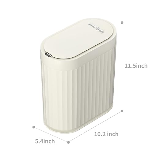 MRBIN Small Trash Can for Bathroom Automatic Touch Less Garbage Bin with Lid 2 Gallon Plastic Slim Waste Basket for Office and Kitchen Electric Motion Sensor Bedroom Bin Cream White