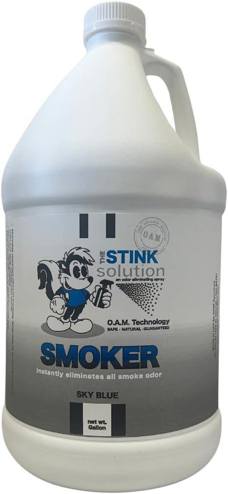 The Stink Solution Smoke Odor Eliminator Spray for Home Car Clothes Hands Hair Walls &amp More | Completely Neutralizes All Types of Smoke Odor | Best Smoke Smell Remover Sky Blue 1 Gallon