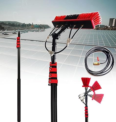 Glass Cleaning Brush Home Water Fed Telescopic Pole Kit Solar Panel Brush Rotating for Photovoltaic Panel12FT Telescopic Water Fed Brush Pole for Solar Panels Window Cleaning Includes 50cm
