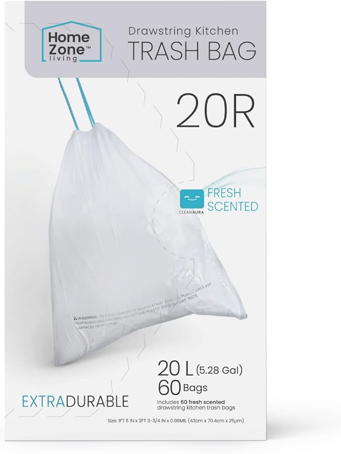 Home Zone Living Kitchen Trash Bags 60 Count 8 Gallon 30 Liter Code 30R and 60 Count 5.3 Gallon 20 Liter Code 20R