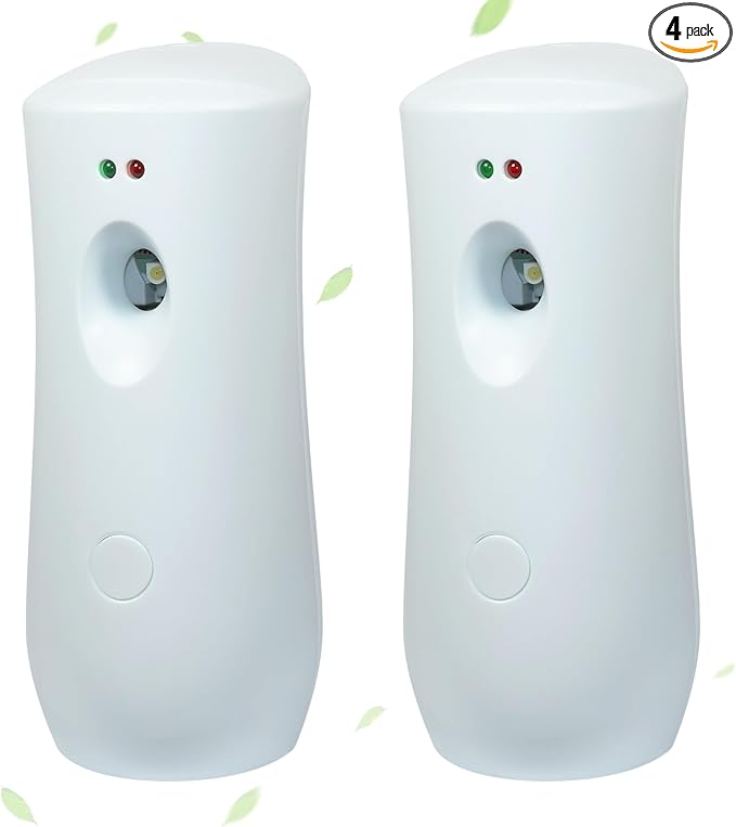 (4-Pack) Automatic Fragrance DispenserAutomatic Air Freshener Spray DispenserFree Standing or Wall Mounted for Home Indoor Bathrooms Offices Hotels and Commercial Places (White)