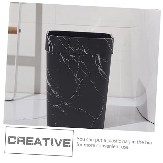 Happyyami Marble Trash Can Decorative Garbage Container for Home Office Bathroom Stylish Non Slip Waste Basket Compact Versatile Design for Kitchen Living Bedroom