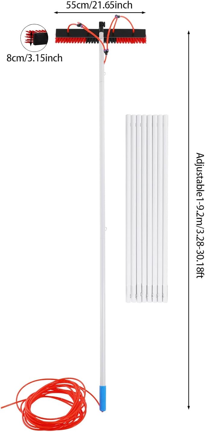 Cleaning Brush Kit for Solar PanelLength AdjustableWindow Cleaning Equipment Window Cleaning Tool Kit for Window Glass Outdoor and Indoor Glass Surfaces. (10 PolesBrush: 21.65 * 3.15in)