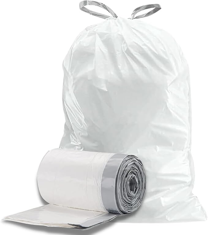 Plasticplace Trash Bags Compatible with Simplehuman Code H 8-9 Gallon Trash Can Liners White Drawstring Garbage Bags 100 Count Heavy Duty
