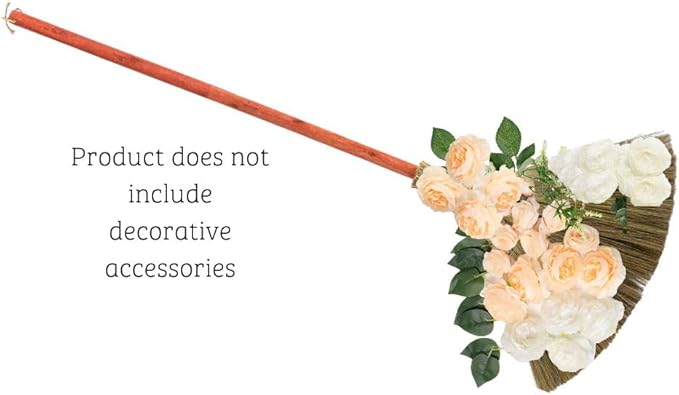 Vietnamese Natural Straw Broom – Handmade Soft Grass Broom for Indoor &amp Outdoor – Red Long Wooden Handle Broomstick for House Kitchen Garage – Wedding Jumping Broom with 46.46'' Length