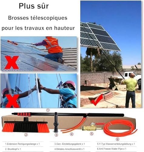 Glass Cleaning Brush Home Water Fed Telescopic Pole Kit Solar Panel Brush Rotating for Photovoltaic PanelTelescopic Window Cleaning Brush 6M/20FT Water Fed Equipment for Cleaning Photovolta