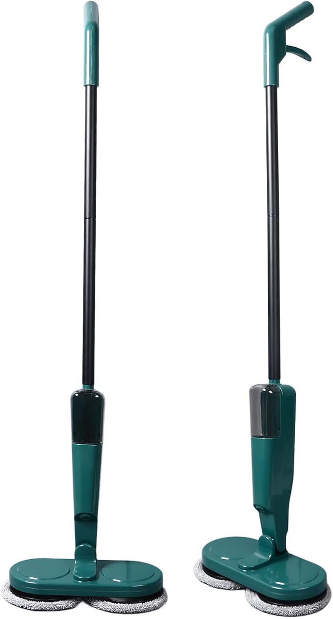 Electric Mop Cordless Rechargeable with Water Sprayer Lightweight 3.4lb 44” Floor Cleaner - Quiet Operation Adjustable Rod &amp 180° Rotating Head for Hardwood Tile Marble Flo (Green)
