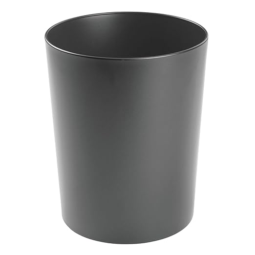 mDesign Round Metal Small 1.7 Gallon Recycle Trash Can Wastebasket Garbage Container Bin for Bathrooms Kitchen Bedroom Home Office - Durable Stainless Steel - Mirri Collection - Graphite Gray