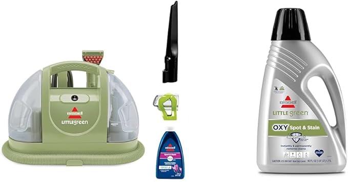 BISSELL Little Green Multi-Purpose Portable Carpet and Upholstery Cleaner 1400B + BISSELL Little Green OXY Spot &amp Stain Formula for Portable Carpet Cleaners 60 oz 20386