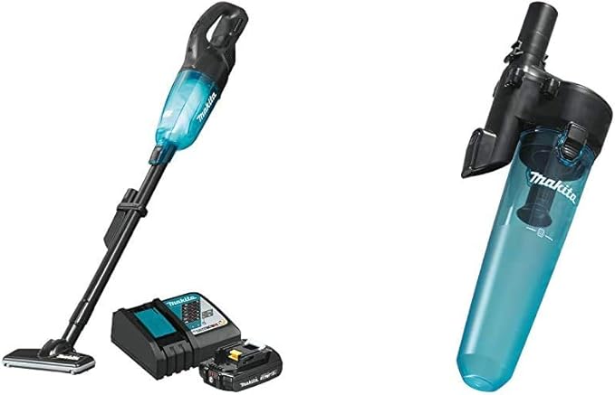 Makita XLC03R1BX4 18V LXT Lithium-Ion Compact Brushless Cordless Vacuum Kit Trigger w/Lock (2.0Ah) and 191D72-1 Black Cyclonic Vacuum Attachment w/Lock