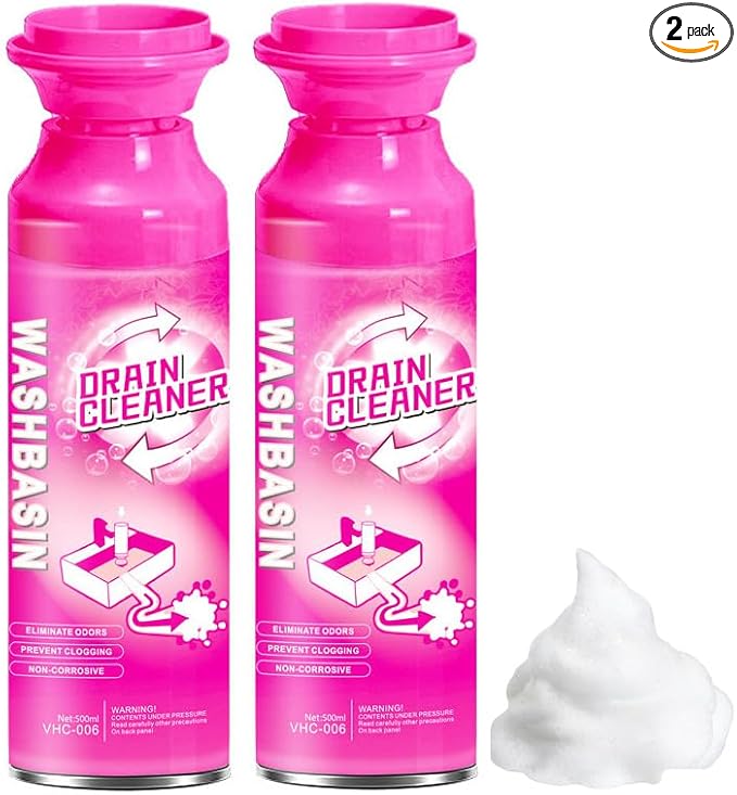 Foaming Drain Cleaner (2 Pack) Sink Clog Remover and Deodorizer for Bathroom &amp Kitchen Pipe Deep Cleaning Foam for Bathtub Shower Washbasin Dissolves Hair Grease &amp Soap Scum to Fix Slow