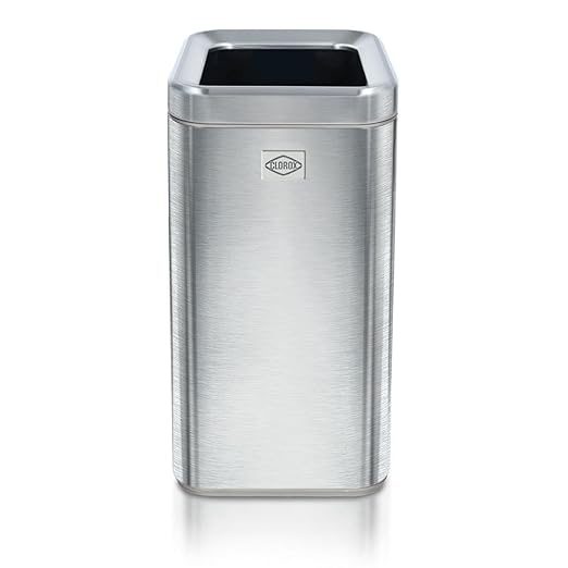 Clorox Slim Open Trash Can - 2.6 Gallon (10 Liter) Small Metal Waste Basket with Removable Bucket for Narrow Spaces - Stainless Steel Garbage Bin for Bathroom Bedroom or Office
