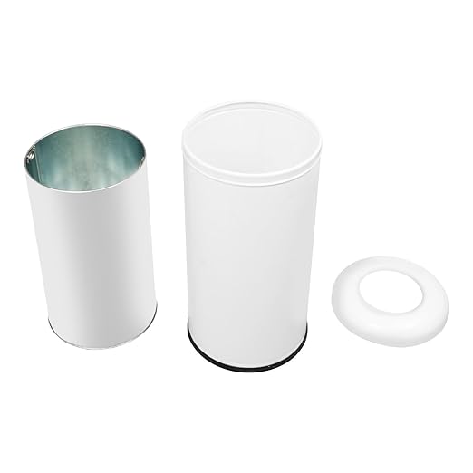 60 L / 15 Gal Trash Can with Lid Round Indoor Waste Bin Commercial Trash Can with Removable Barrel Stainless Steel Hotel Garbage Bin for Home Office Restaurant (White)