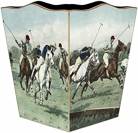Marye-Kelley-Polo Wastepaper Basket Decoupage Wood Decorative Wastebasket for Kitchen Bathroom Bedroom Living Room Handmade Made in The USA