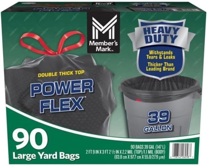 Member' Mark Heavy Duty 39-Gallon Yard Trash Bags Unscented ~ (90 Count).