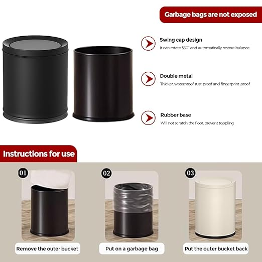 10L/2.6GAL Black Bathroom Trash Can with Swing LidBedroom Garbage can with lid Small Trash Bin for BathroomBedroomOfficeLiving RoomHotelBank