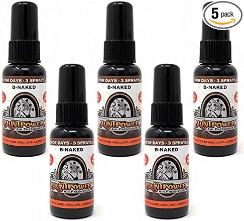 BluntPower (B-Naked 5 Pack) Concentrated Air Freshener - Premium Oil Based Air Freshener Spray For Home and Car - Long-Lasting Bathroom Spray Car Freshener &amp Odor Eliminator Spray