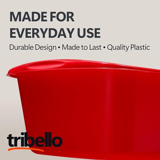 Tribello 2-Pack Dish Pans for Kitchen Sink Plastic Tub Dishpan Wash Basin and Foot Bath for Soaking Feet Wash Bucket for Washing and Storage Cleaning Supplies - 12 Quarts - Heavy Duty - (Red)