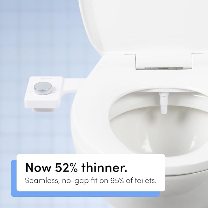 TUSHY Fresh Cool Water Bidet: Ultra Slim Toilet Seat Attachment (Non-Electric Self-Cleaning Hygienic Nozzle) Easy DIY Install &lt10 Min (Adjustable Water Pressure Control) Matte Brass Knob