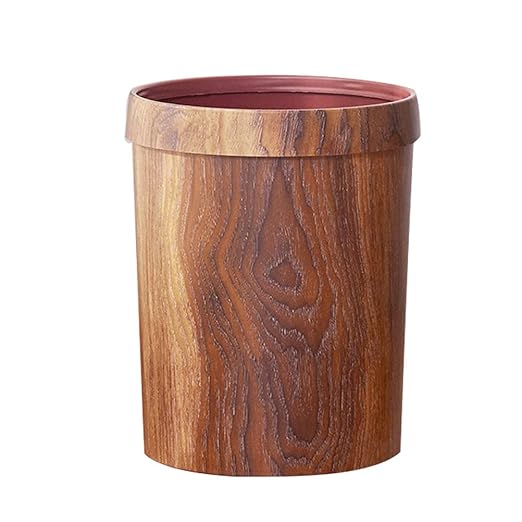Hemoton Decorative Trash Can Plastic Wood Small Round Wastebasket Bamboo Garbage Container Bin Trash Can Pail for Bathroom Kitchen Office