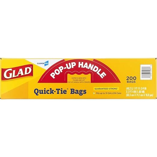 Glad CloroxPro Quick-Tie Tall Kitchen Trash Bags 13 Gallon 200 Count Package May Vary