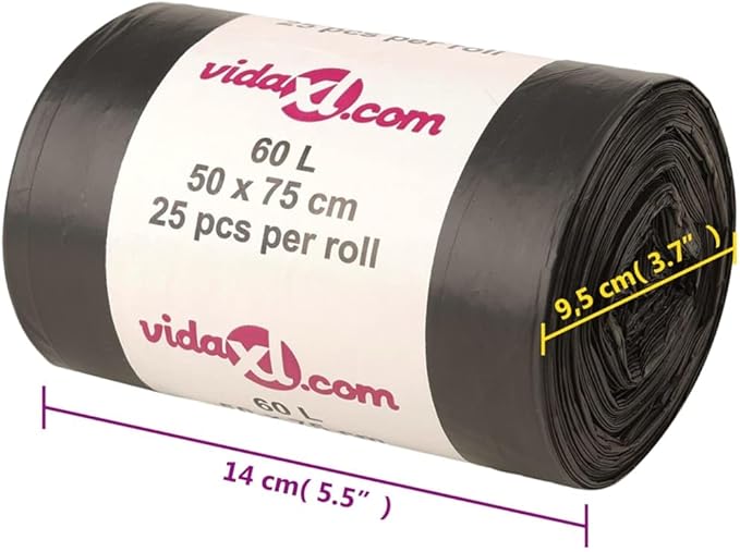 vidaXL Bin Bags 250 Pcs Trash Bag Trash Can Bin Liner for Home Office Bedroom Kitchen Multipurpose Garbage Bag Black 15.9 Gallon