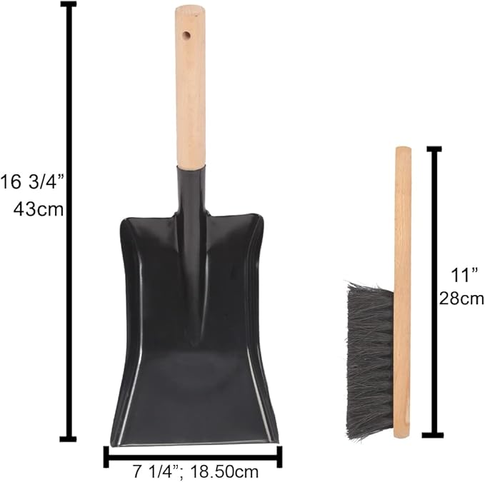 Coal Shovel and Hearth Brush Set Made of Natural Wood and Coco Bristles Hearth Tidy Set Fireplace Shovel and Brush Fireplace Tool Set Metal Brush Pan Set Fireplace Tools Firepit Tools