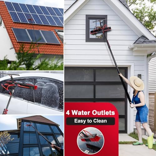 Glass Cleaning Brush Home Water Fed Telescopic Pole Kit Solar Panel Brush Rotating for Photovoltaic PanelWashing Kit: Water-fed Brush3.6-10.8 m Telescoping Pole Cobweb Duster and Squeegee