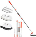 Luxshiny Shower Scrub Brush and Grout Brush Set with Long Handle Hard Bristle and Fiber Cloth Cleaning Kit for Bathroom Floor Tile Tub and Shower Cleaning
