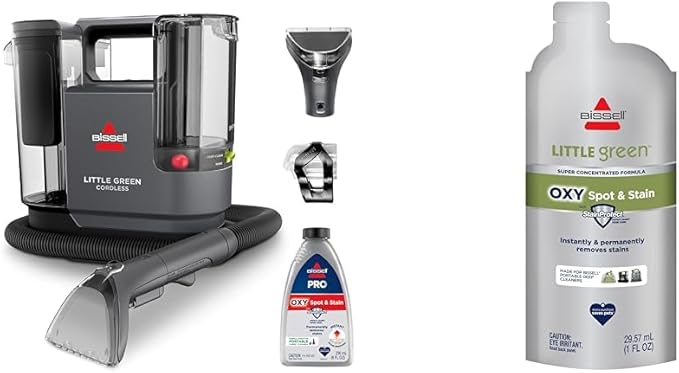 BISSELL Little Green Cordless SmartMix + NEW BISSELL Little Green Pro Oxy Spot &amp Stain Super Concentrate Cleaning Formula for Portable Deep Cleaners 6 Super Concentrate Pouches