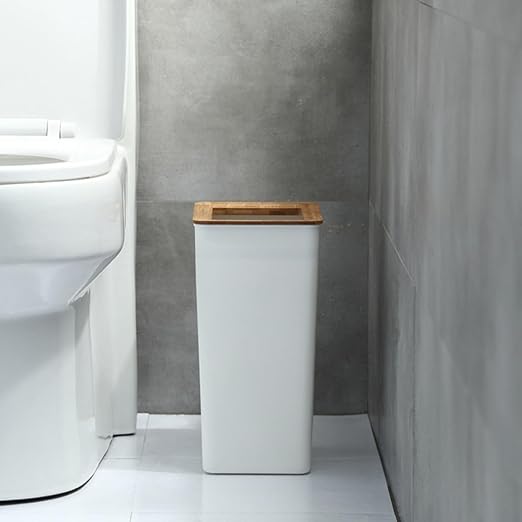 BESPORTBLE Large Wastebasket with Wooden Lid Kitchen Trash Bin with Built-in Press Ring Ash Bin for Home and Bathroom Storage Practical Waste Container Size L