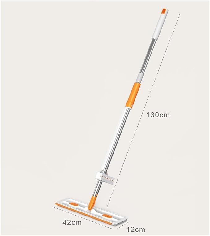 Flat Mop with 4 Reusable Microfiber Pads Adjustable 130cm Handle 360° Swivel Head for Hardwood and Tile Floors (42x12cm Ivory/Blue)(Ivory White)